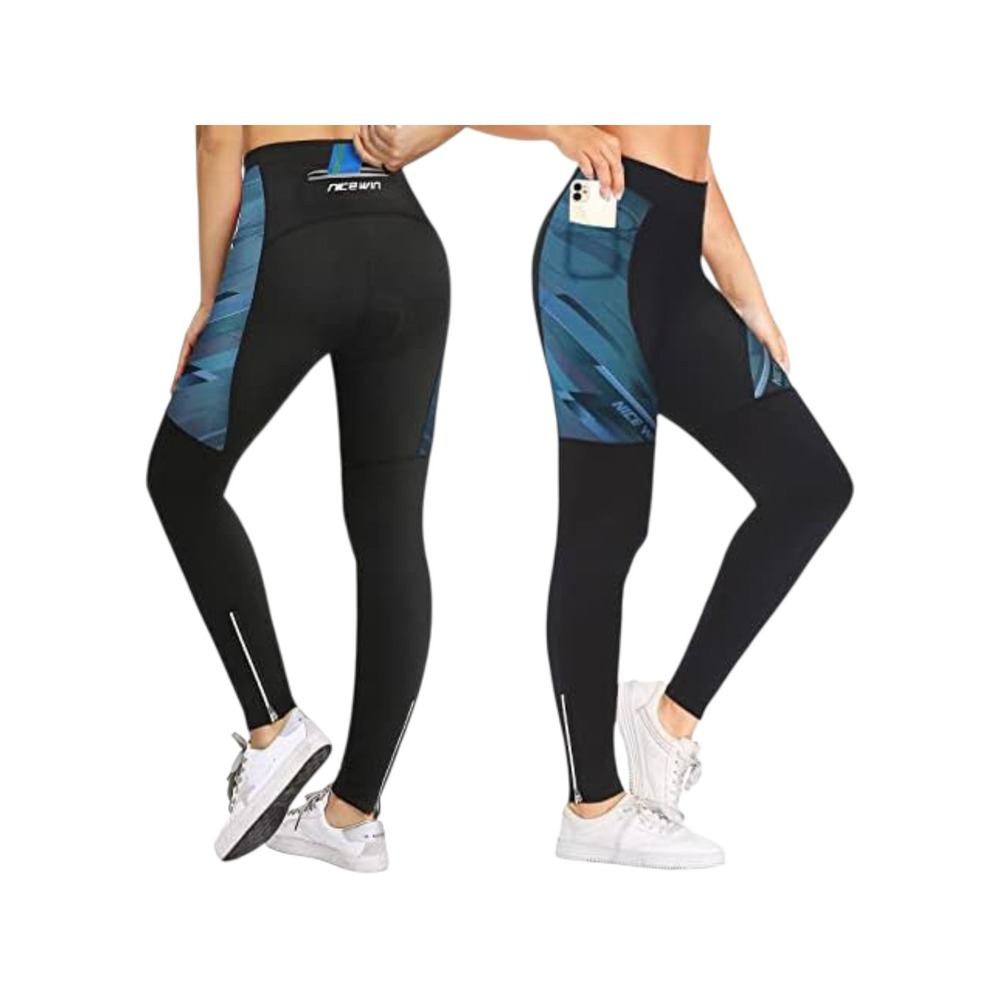 NICEWIN Cycling Leggings Women Small Black Blue 4D Gel Padded Reflective Zipper